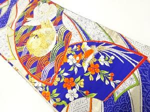 アンティーク　地紙に鴛鴦・花鳥模様織出し袋帯（材料）